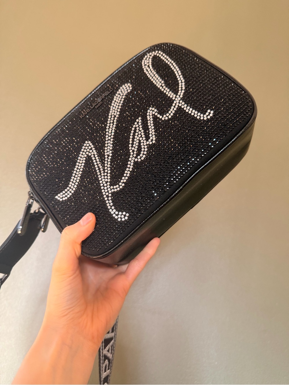Like NEW: Karl Lagerfeld Black Crystal Signature Crossbody Bag